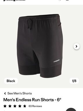 (NWT) Patagonia Men's Endless Run Shorts - Black - Large